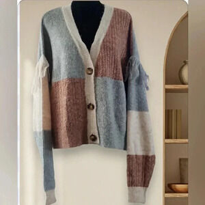 Boho XL Scandi Chic Knit Cottage Fringe Cozy Soft Stretch Cardigan Sweater New